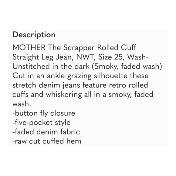 NWOT Anthropologie MOTHER Scraper Relaxed Cuff Ankle in Unstitched In The Dark - Picture 13 of 13